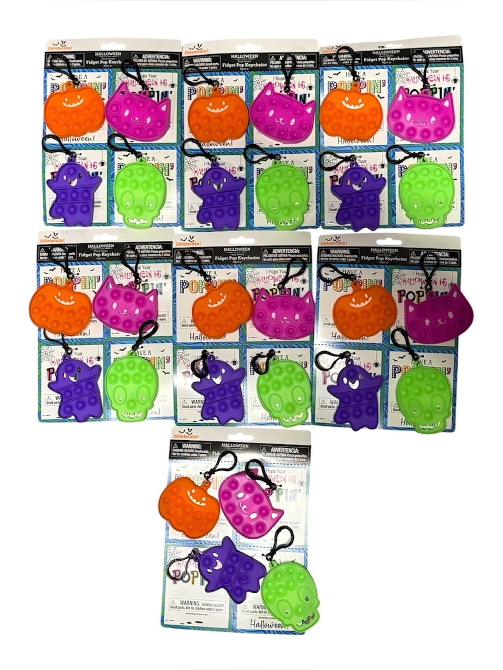 Halloween Silicone Pop Fidget Keychain Set Orange, Pink, Purple, Green